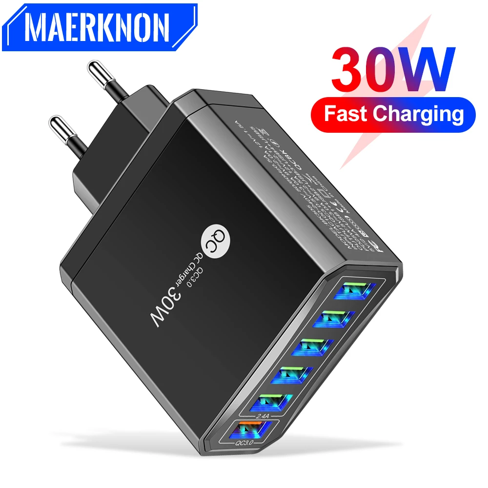 

Maerknon USB Charger Quick Charge 3.0 30W Multiple Ports Fast Charging Adapter For iPhone 15 14 Xiaomi Samsung Mobile Phone Plug