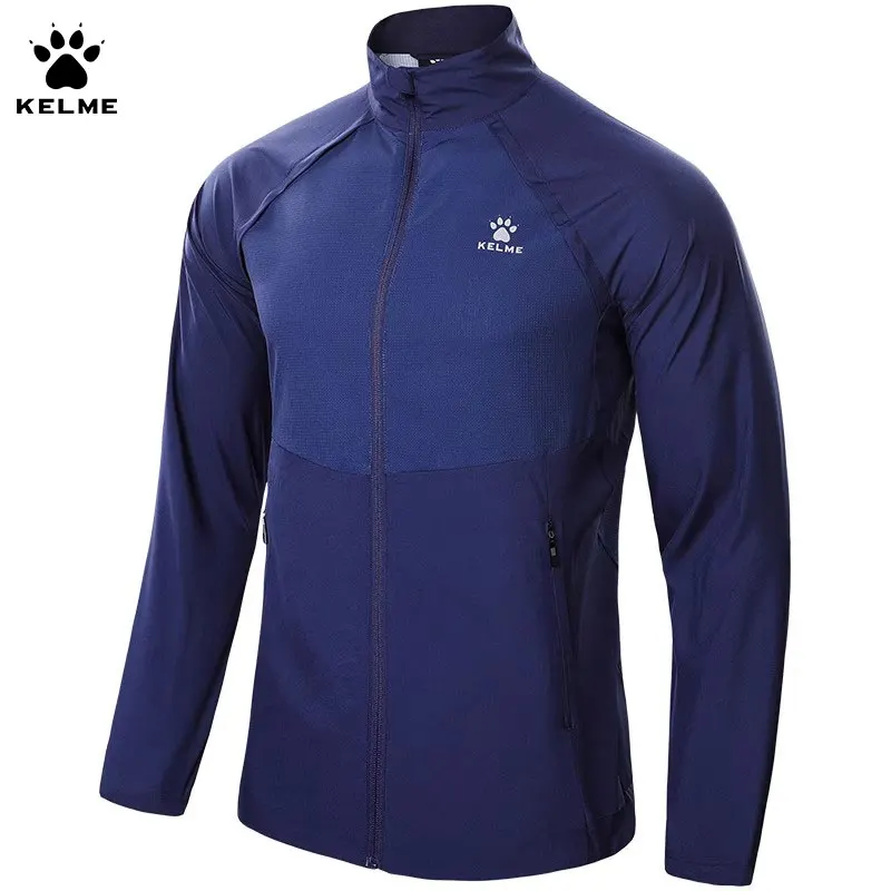 Kelme 남성용 태양 보호 러닝 트레이닝 바람막이, 통기성 피트니스 방풍 스포츠 재킷, 가디건 바람막이