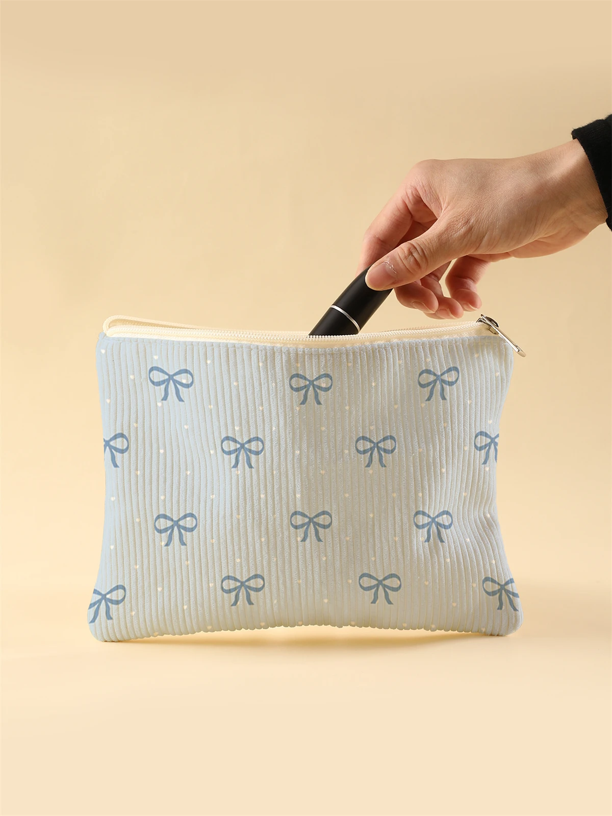 Women's Corduroy Travel Cosmetic Bag Portable Large Capacity Makeup Storage Organizer Zipper Clutch Purse Make up Bag