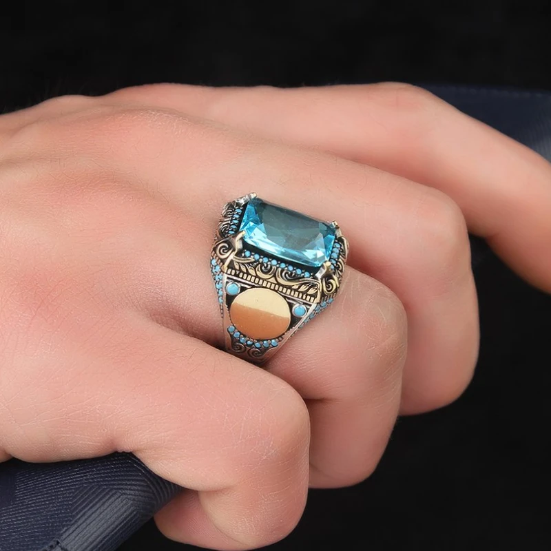 Topaz Traditional Handmade Turkish 925 Sterling Silver Signet Rings Jewelry Gift From Turkey for Women Men - Image 2