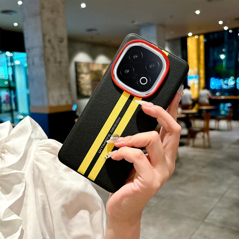 Plain Leather Color-Block Anti-Drop and Anti-Fingerprint Phone Case