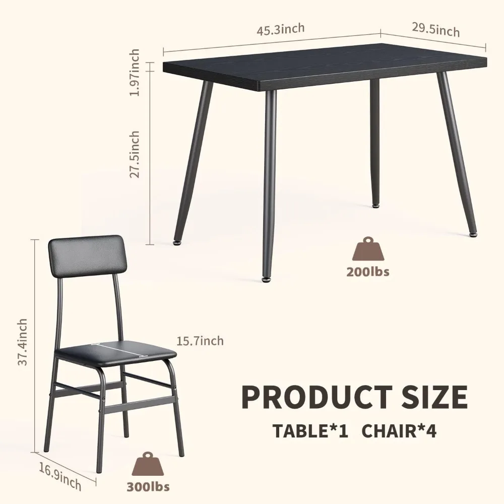 5 Piece Dining Table Set for 4, Modern Metal & Wood Kitchen Dinner Table with Chairs, Space-Saving, Perfect  Apartments 3