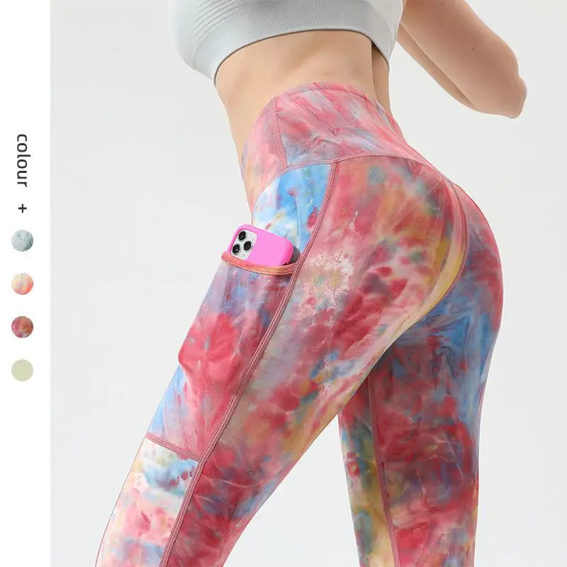 

Pocket Tie Dye Rainbow Seamless Yoga Pants Sports Fitness Push Up High Waist Gym Leggings Workout Running Leggings for Women