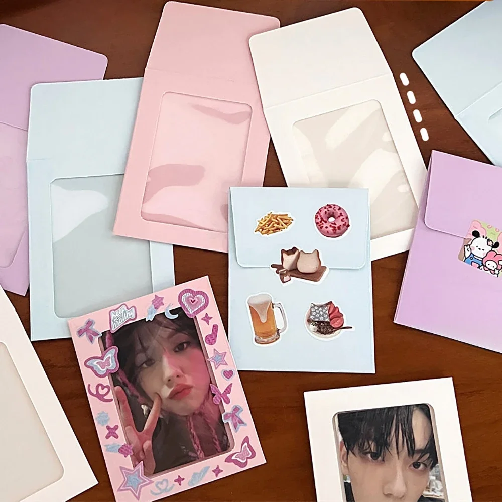 5Pcs Macaron Color Envelope Sleeve Transparent Paper Envelope Bag Kpop Idol Photo Protective Sleeve Stationery бумага для фотопринтера xiaomi instant photo paper 3