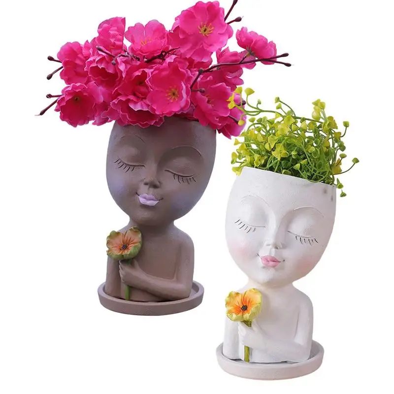 

Portable Face Flower Pots Resin Material Cute Lady Face Plant Pots Crafts Bedroom Living Room Desktop Decoration Tabletop Decor