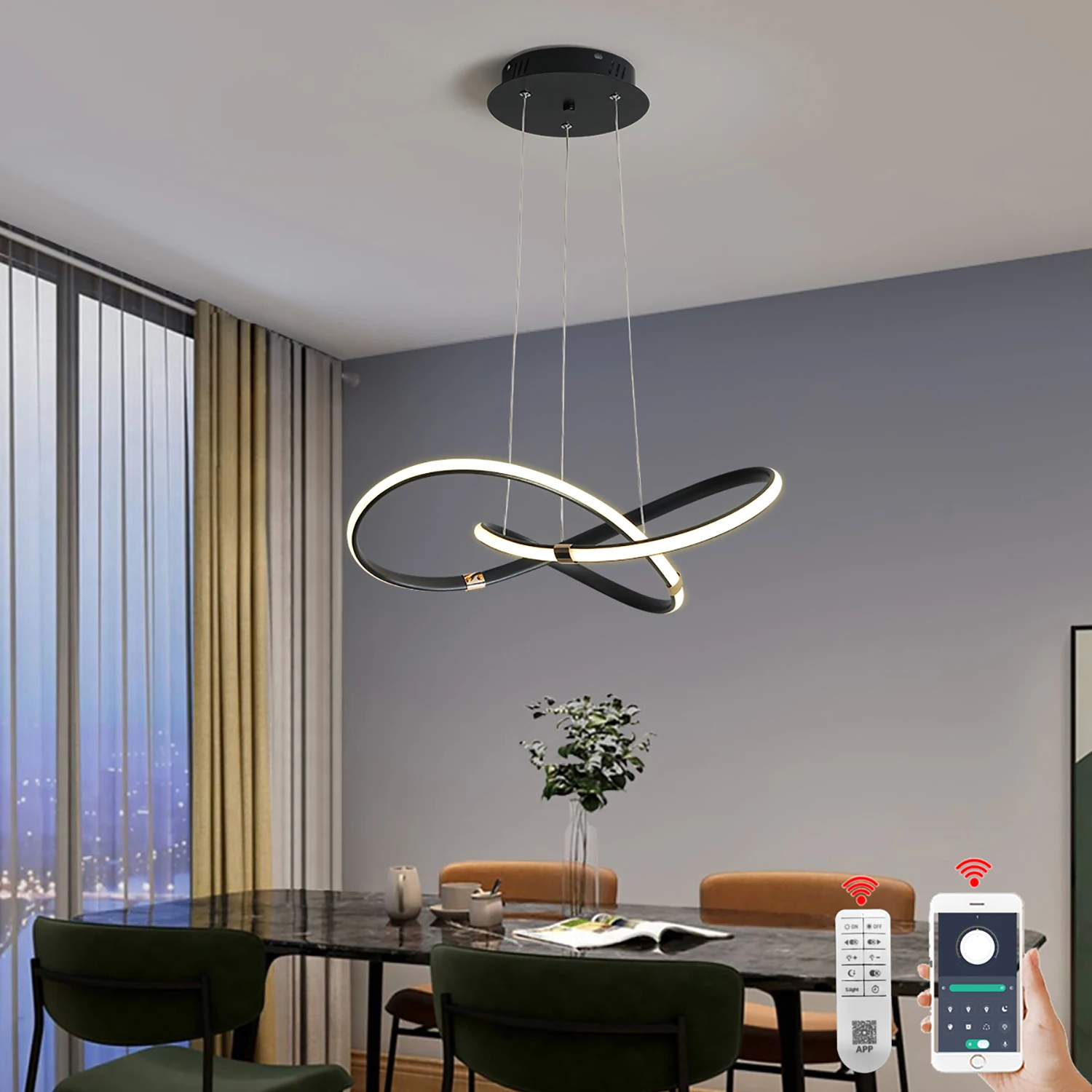 Modern Chandeliers led chandelier ceiling chandelier led pendant light For Dining room Kitchen Modrom led pendant lights Gold/chrome/black Ceiling hanging lamps D54cm W/remote