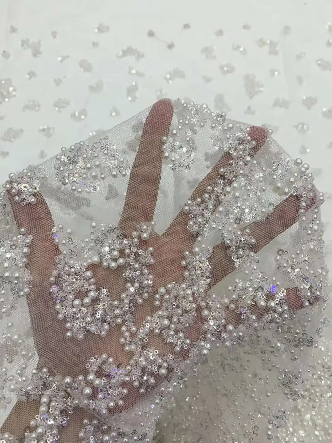 

13SU New white bead wedding fabric