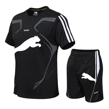 Alternative view of 2022 Summer men's sportswear suit man fitness suit sports suit short-sleeved T-shirt + shorts quick-drying 2-piece male clothing