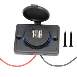 Dual - USB Vehicle Charger Socket with Indicator Light - 3.1A 12V/24V (Blue)