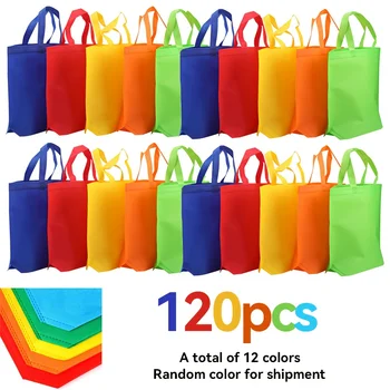 120pcs, Reusable Colored Non-woven Fabric Tote Bags - Foldable And Portable, 12 Bright Color Shopping Bags, Gift Bags, Easy to S 1