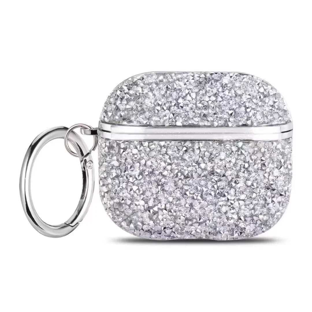 Deluxe Plated Sparkling Diamond Bluetooth Headphone Case with Keychain - Shockproof Earphone Cover