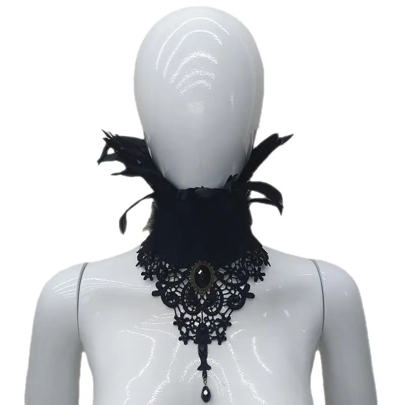 Gothic Feather Choker Clothes Accessories Fur Shawl Party Cosplay Feather Scarf Women Halloween Decor Scarf