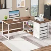L Shaped Computer Desk with Storage Drawers, 59 inch Corner Desk with Shelves, Reversible L-Shaped Office Desk Study 3