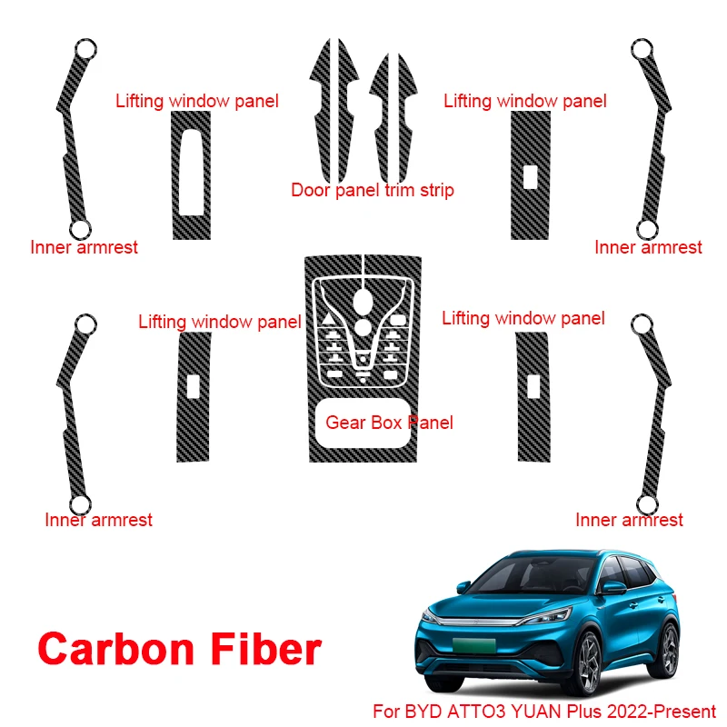 

Для BYD ATTO 3 YUAN PLUS 2022-2025 Автомобильная наклейка для внутреннего интерьера подъемная оконная панель переводная передача защитная пленка на руль аксессуар