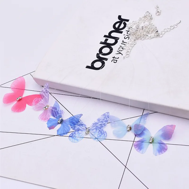 

Korean Butterfly Choker Necklace Fashion Invisible Fish Line Necklaces Pendant Women Clavicle Chain Lady Feminino Collar Jewelry