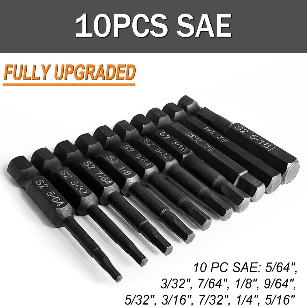 10PCS SAE/미터법 육각 드라이버 헤드 알렌 렌치 드릴 비트 세트 1/4인치 직경 퀵 릴리즈 샹크 자석 드라이버 비트 키트