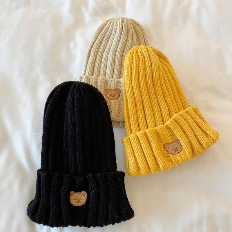 Bear Embroidery Baby Knitted Hat Winter Soft Warm Kids Boys Girls Cap Cartoon Children Caps Hats Beanie Bonnet knit hat baby hat