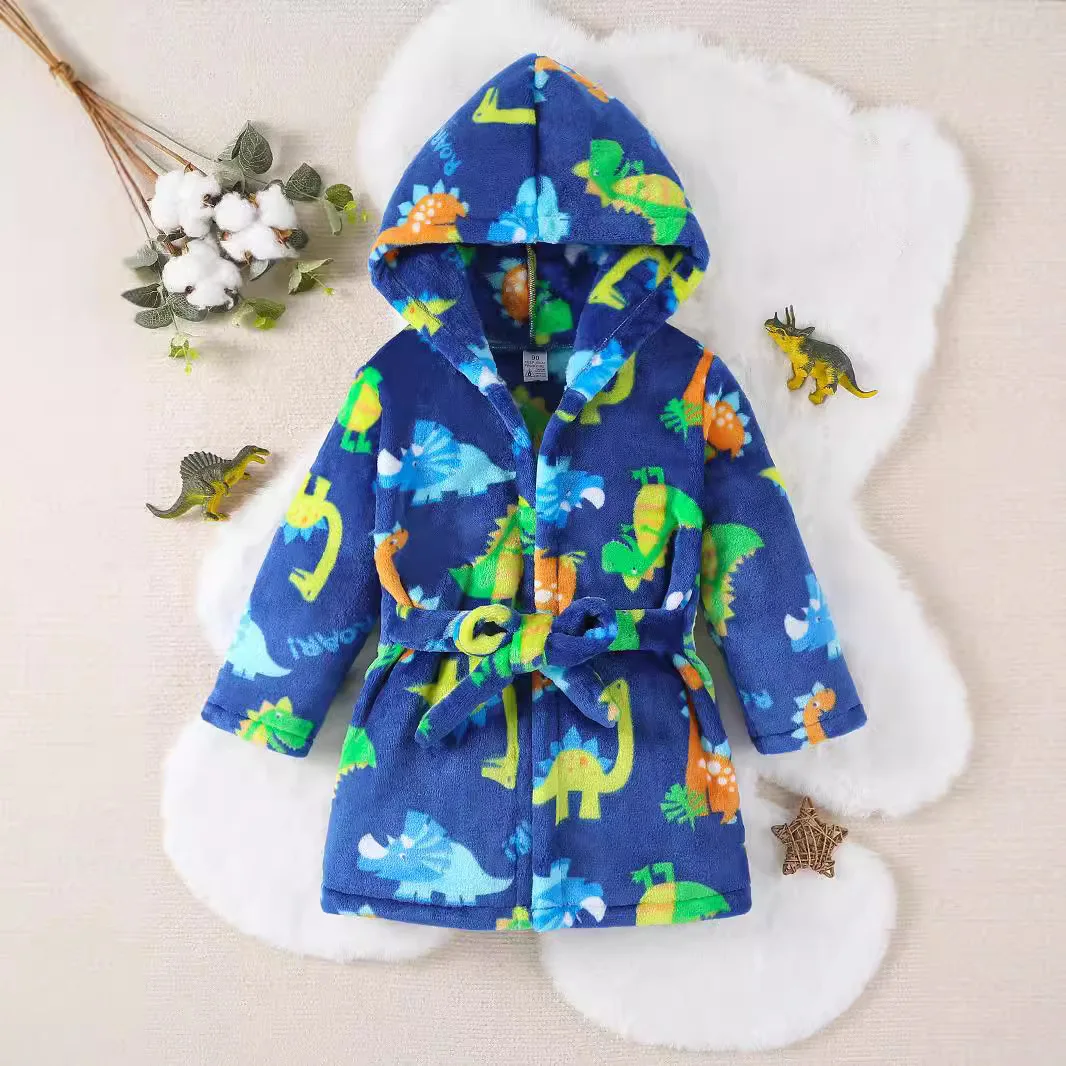 Children's Clothes 2pcs Autumn Baby Boy's Home Clothes Hooded Flannel Cartoon Pajamas