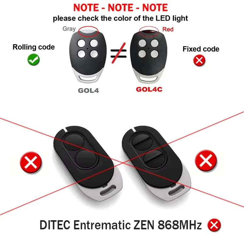 433 mhz remote control Ditec Entrematic ZEN 2 / ZEN 4 ZEN2W ZEN4W Gol4 BIXLG4 BIXLP2 BIXLS2 433mhz Gate Garage Door Remote 5