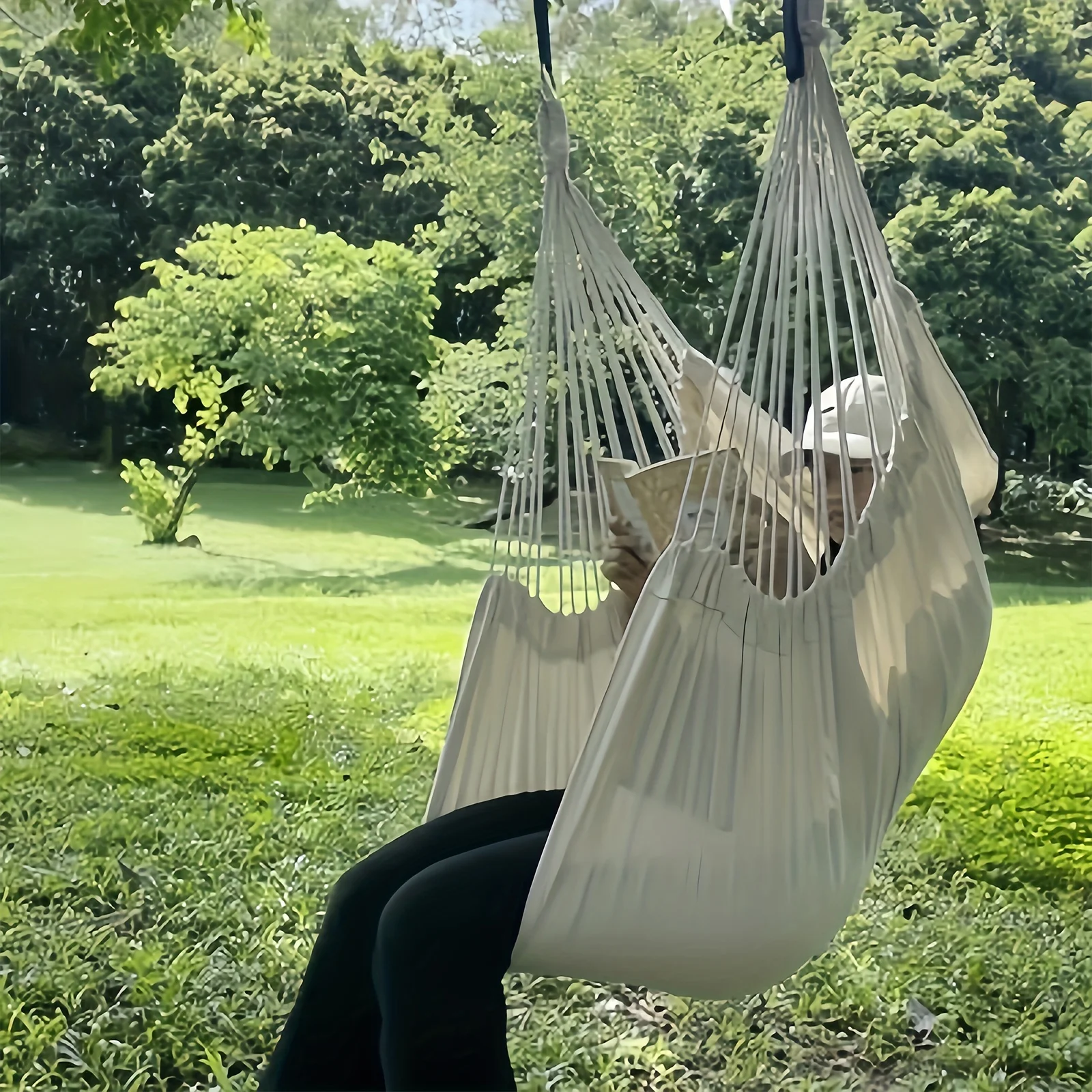 1 PC Comfort Canvas Hammock Chair Relaxing College Dorm Swing Sturdy Two Tie Ropes Suitable for Indoor/Outdoor Use