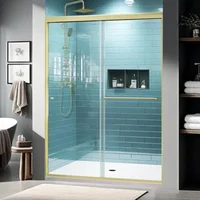 56-60" W X 70" H Shower Doors, 1/4" (6mm) Clear SGCC Tempered Glass, Brushed Gold Finish, Reversible Installation, Shower Doors 1