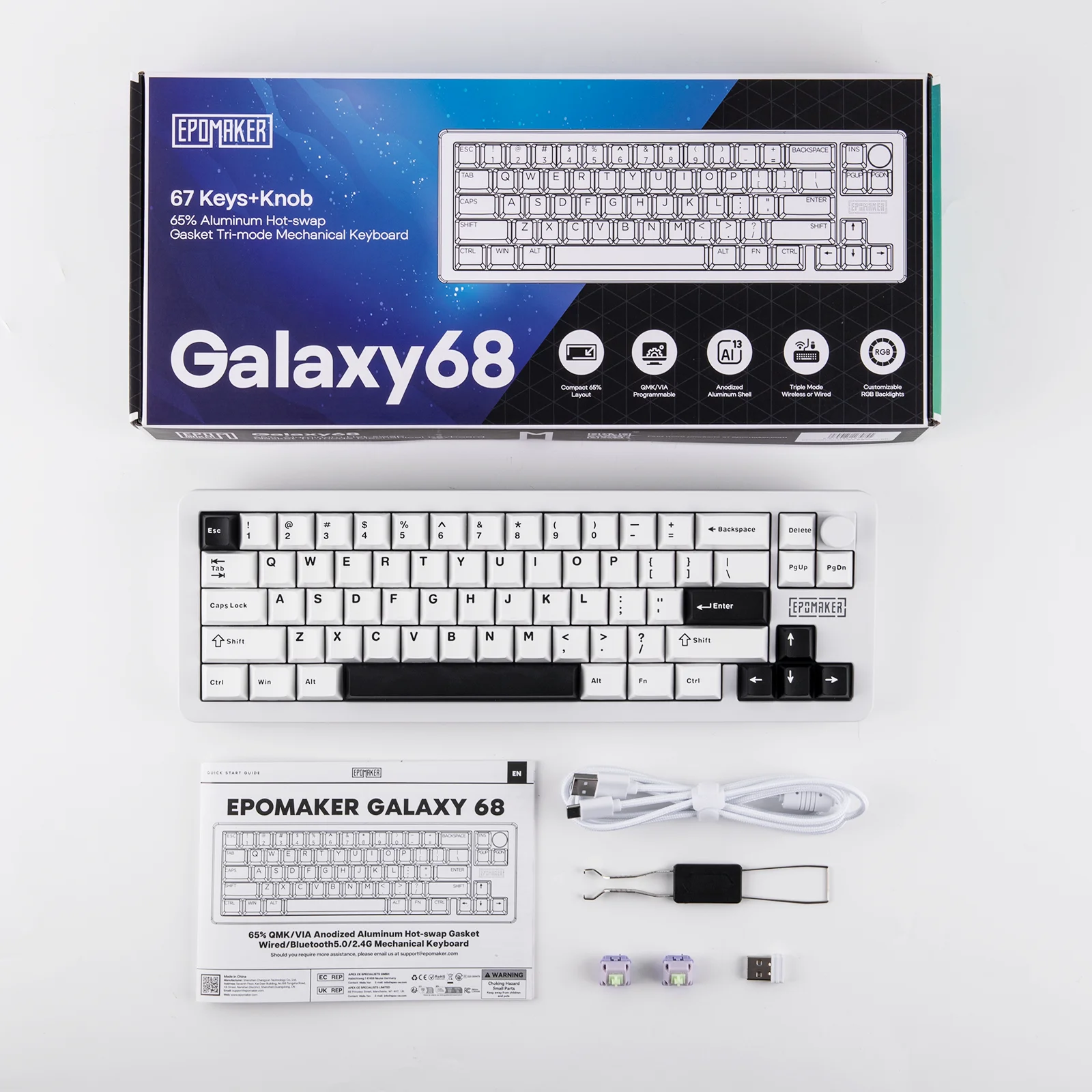 EPOMAKER Galaxy68 QMK/VIA 65% ANSI US Layout Hot-Swap Gasket Wired