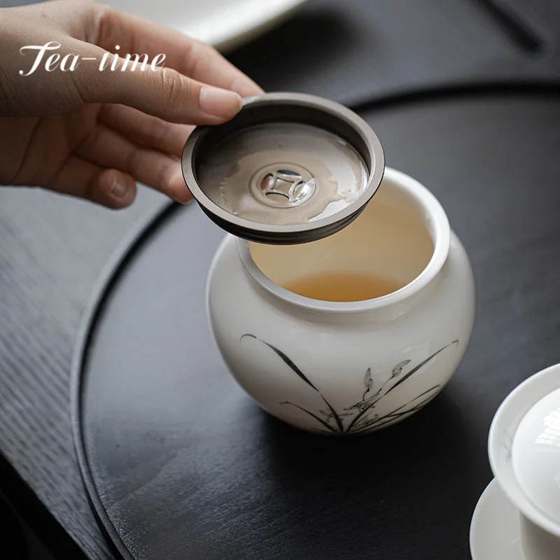 Retro Hand-painted Orchid Jianshui Ceramic Large Cup Washing Bowl with Lid 350ml Household Tea Residue Tank Water Bowl Teaware
