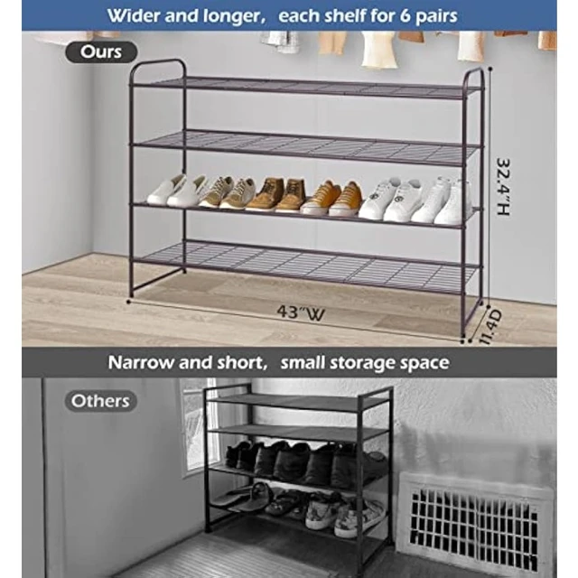 KEETDY 4-Tier Long Shoe Rack for Closet Floor, Wide Shoe Organizer Storage,  Stackable Shoe Rack for Entryway Metal Shoe Shelf - AliExpress