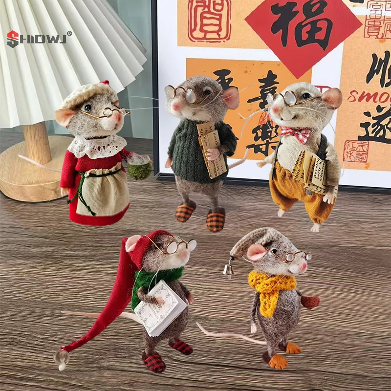 Needle Felting Kit Christmas Felt Wool DIY Mouse Decorations Acce Cute Handmade Needle Felted Mouses Doll Home Office Desktop Festive Decor needle felting kit,wool felting kit,needle felting painting kit