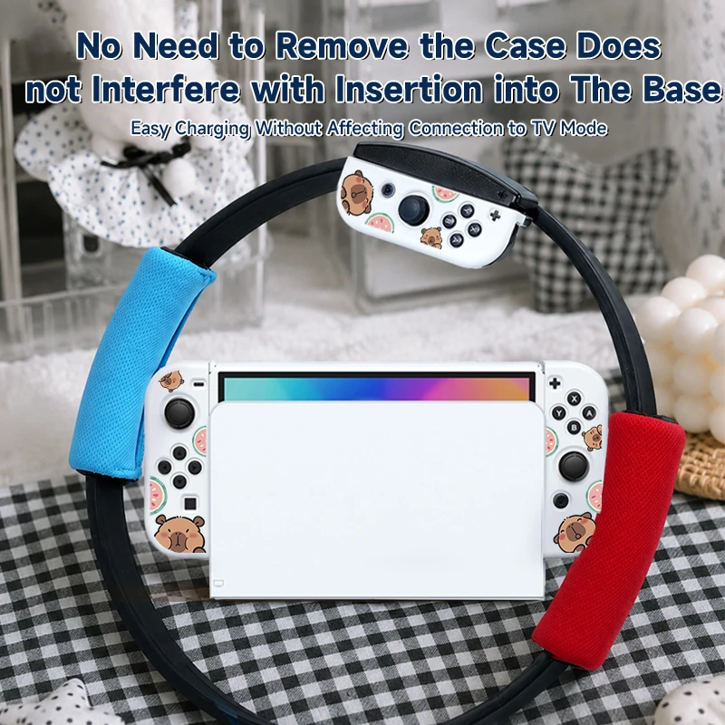 Switch OLED Protective Case - TPU Soft, Full Protection, Detachable Design, Includes 4 Thumb Grips, Anti-Slip & Shockproof