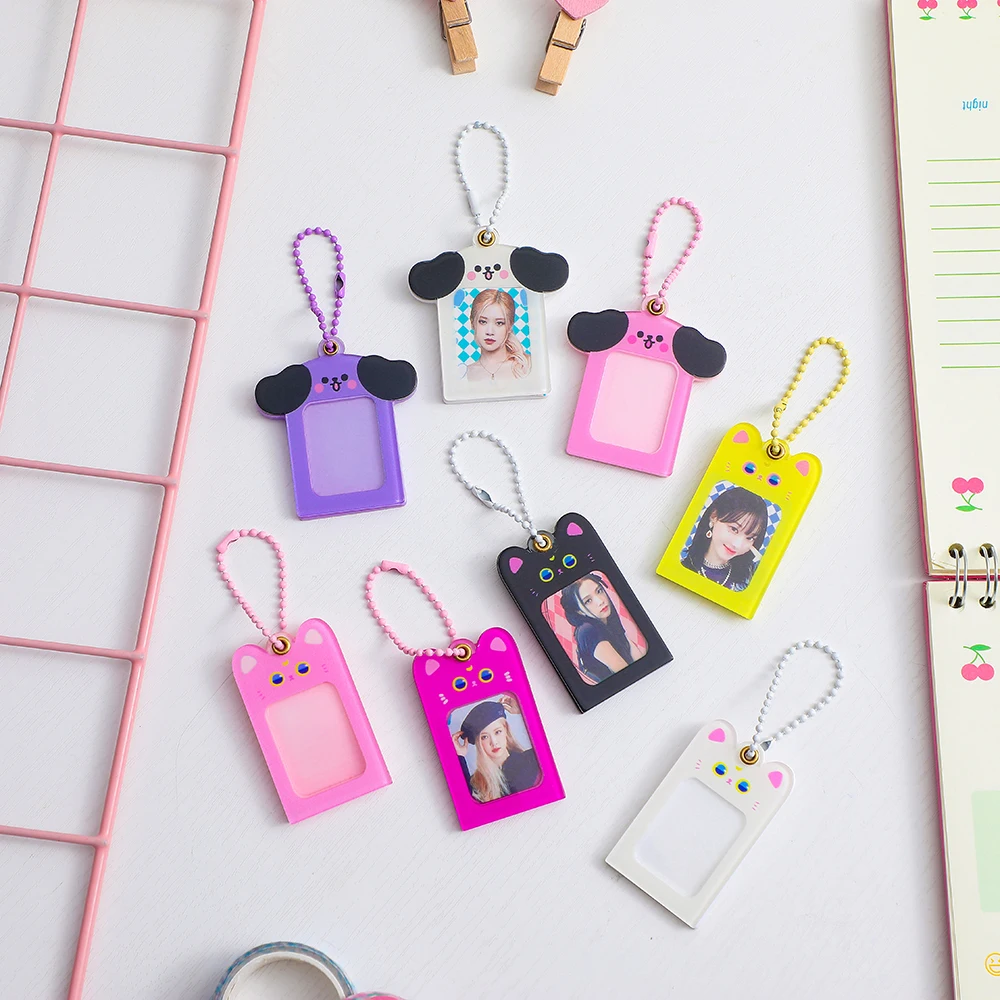 

Kawaii Bear Photocard Keychain Photo Frame Gucca Acrylic Disc Star Chasing Pendant School Stationery