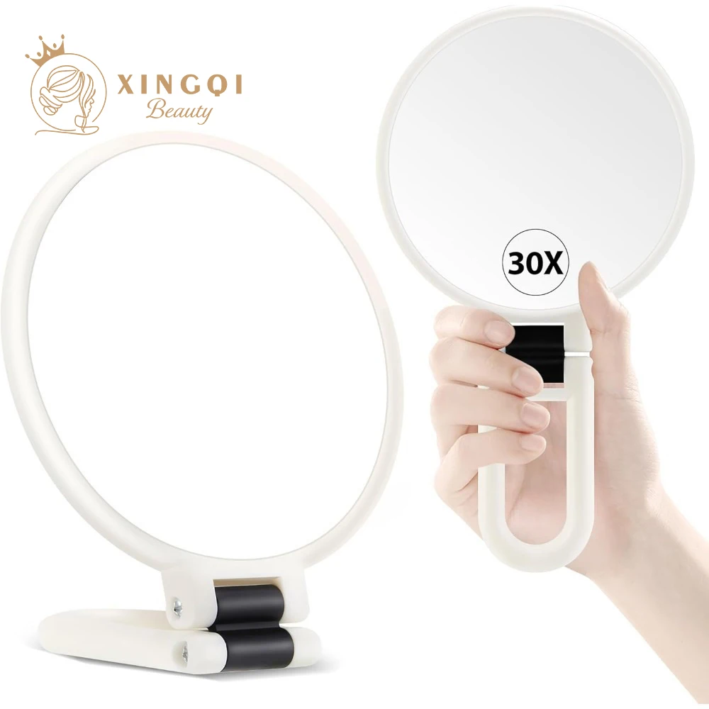 13cm double sided hand held mirror with handle for makeup magnifier 10x 15x 20x 30x vanity traveling mirrors with stand makeup mirror,magnifying mirror,hand holding mirror
