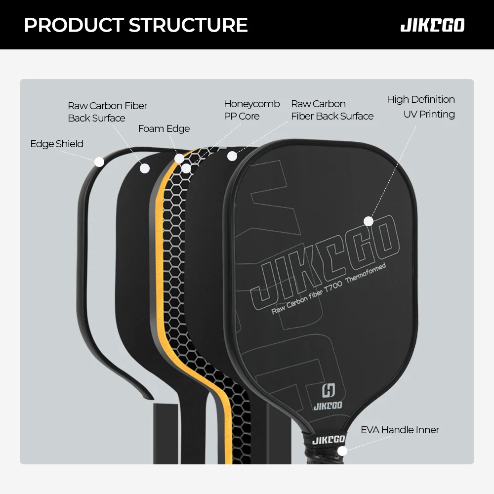 Pickleball Paddle Thermoformed T700 Raw Carbon Fiber 16mm Grip 4.9 inch Sets Men Women Cover