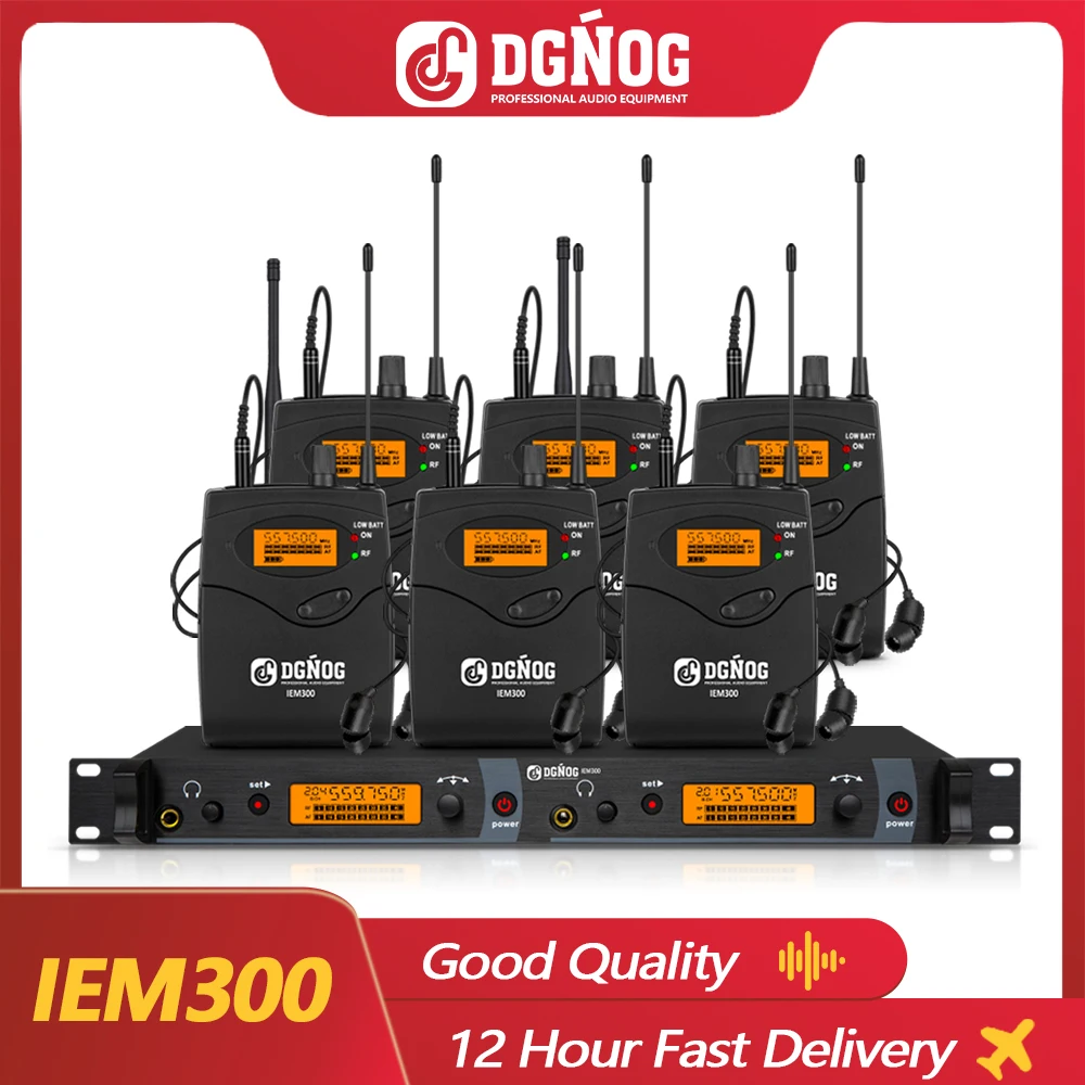 

Professional Wireless In-Ear Monitoring System All Metal UHF Mono Single Channel with 6 Bodypack Receivers for Studio/Band DGNOG