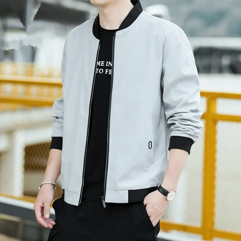 Spring and Autumn Men's Round Neck Solid Color Zipper Pocket Epaulet Long Sleeve Cardigan Jacket Coat Fashion Casual Formal Tops