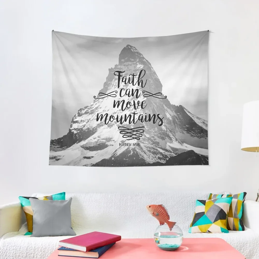 

Faith can move mountains - Matthew 17:20 - Christian Quotes Tapestry Decorative Paintings Bedroom Decor Aesthetic Tapestry