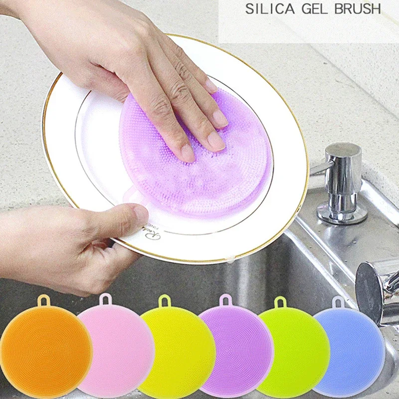 

Kitchen Cleaning Brush Silicone Dishwashing Brush Fruit Vegetable Cleaning Brushes Pot Pan Sponge Scouring Pads Cleaning Tools