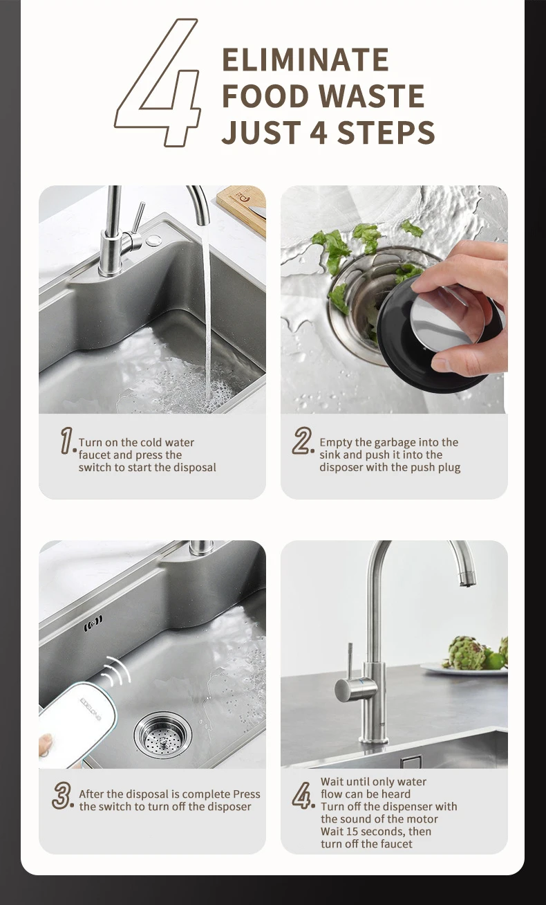 Description Picture 5 of itemDIVEDEER Kitchen Garbage Disposal Stainless Steel Food Crusher Waste Disposer for Residue Processor Air Switch Easy Install 560W