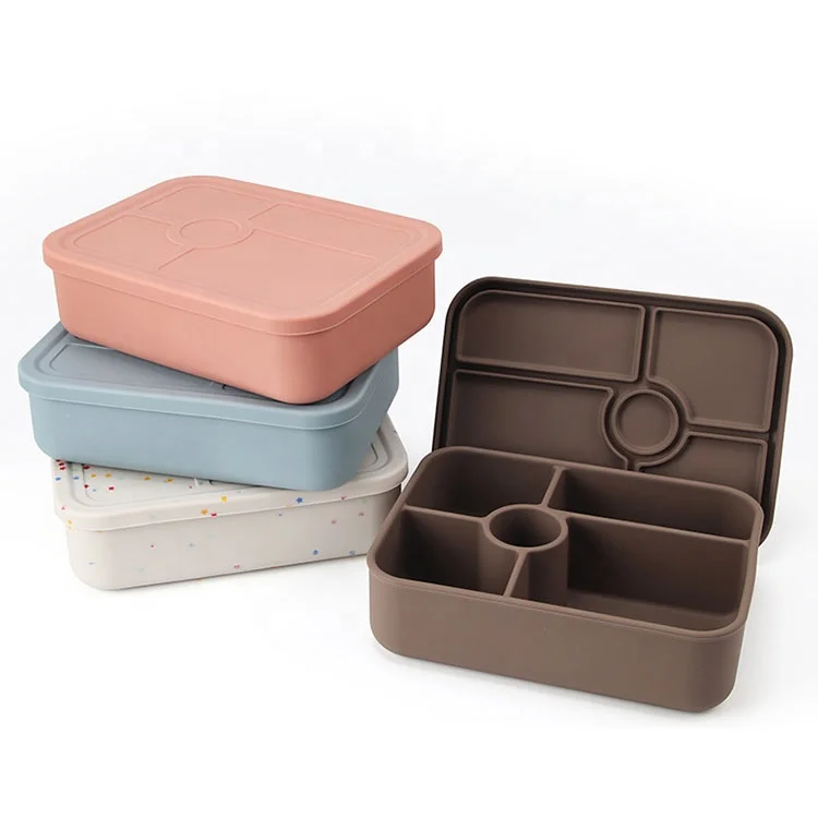 Hot Selling Food Grade 5 Compartment Kids Silicone Lunch With Silicone Lid