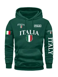 Italian Flag Print Unisex Hooded Sweatshirt - Casual Loose - Fit Warm Sportswear - S (2)
