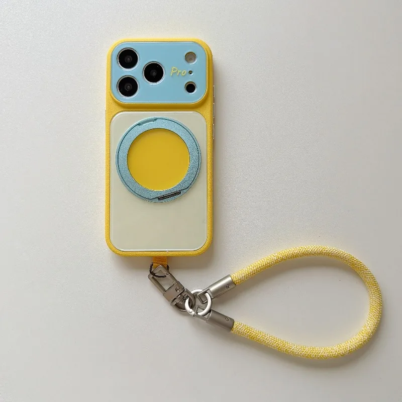 Versatile 360° Rotating Magnetic Ring Case with Lanyard and Dopamine Contrasting Colors