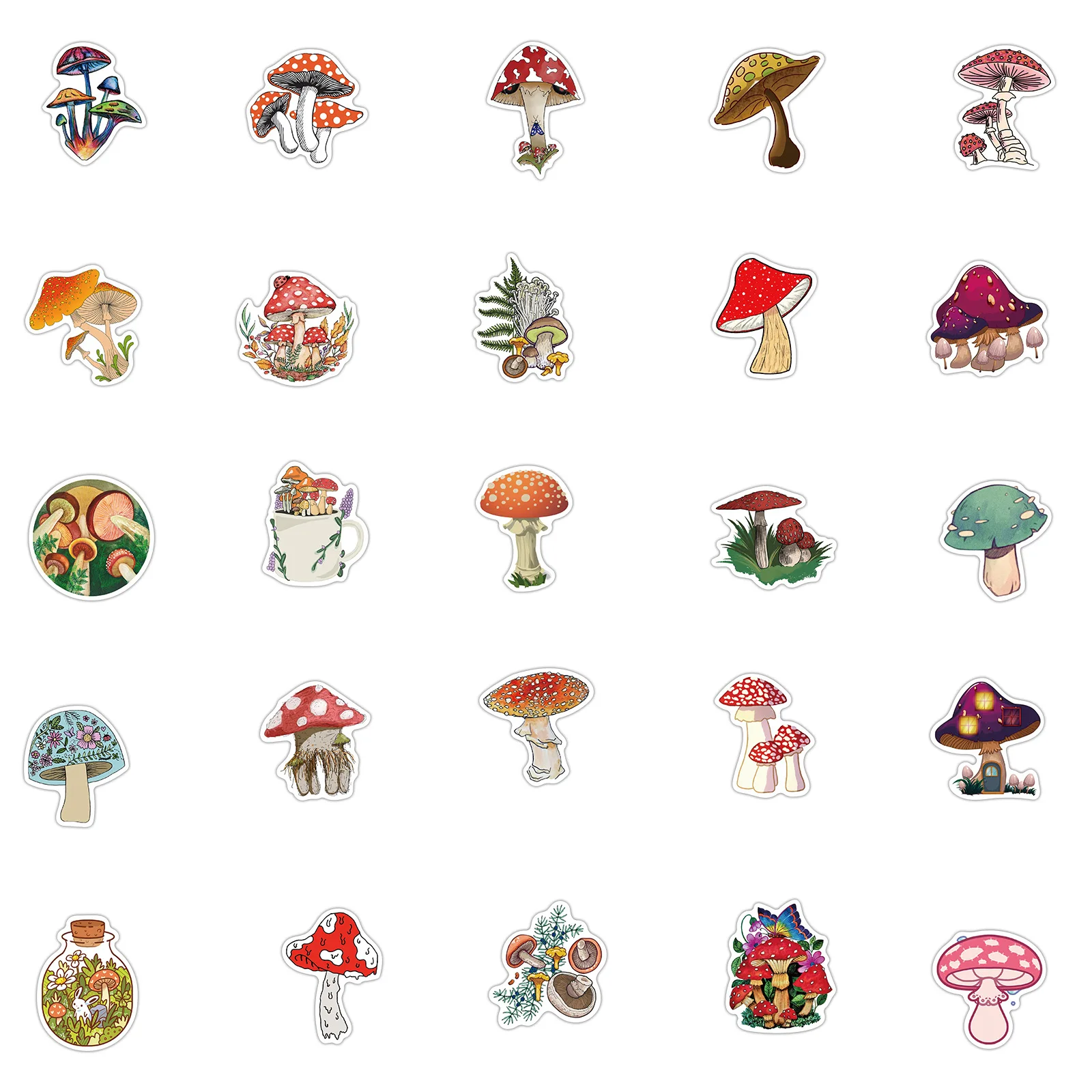 50pcs Cute Cartoon Mushroom Stickers Waterproof Removable DIY Decals for Laptop Luggage Motorcycle Graffiti PVC Stickers