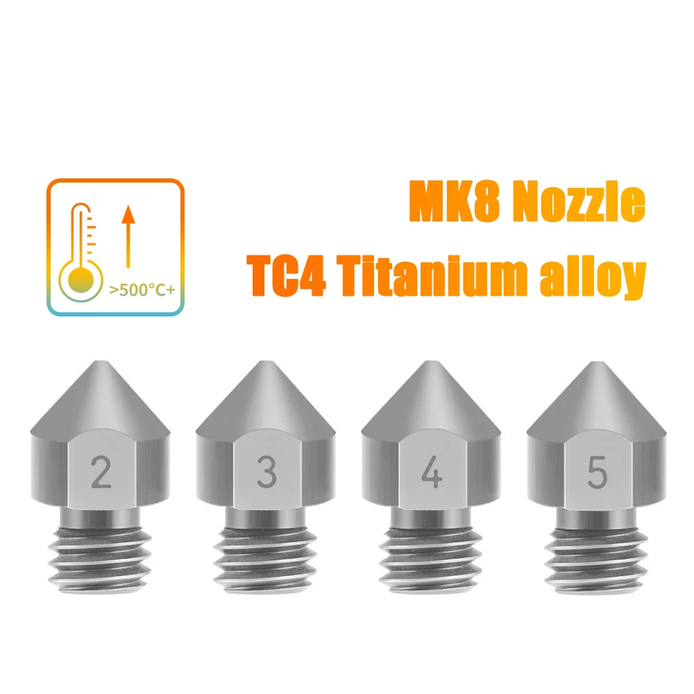

TC4 Titanium Alloy MK8 Nozzle 1.75mm Filament M6 Thread High Strength Nozzle For 3D Printer Ender 3/5 Pro CR10 BLU-3
