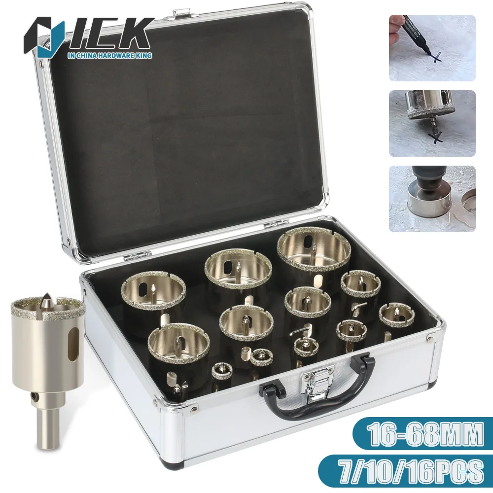 Diamond Coated Dry Drill Set With Locating Drill Hole Cup Saw Applicable Porcelain Tile Marble Glass Ceramic Cutter Tool 16-68mm 10 15pcs 3 40mm diamond coated drill bit set tile marble glass ceramic hole saw drilling bits power tool