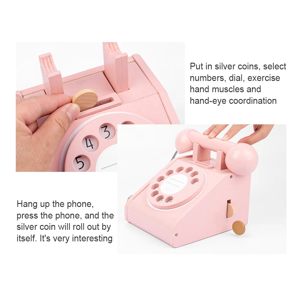 Telephone Role Play Wooden Interaction Plaything Child Simulation Photo Prop