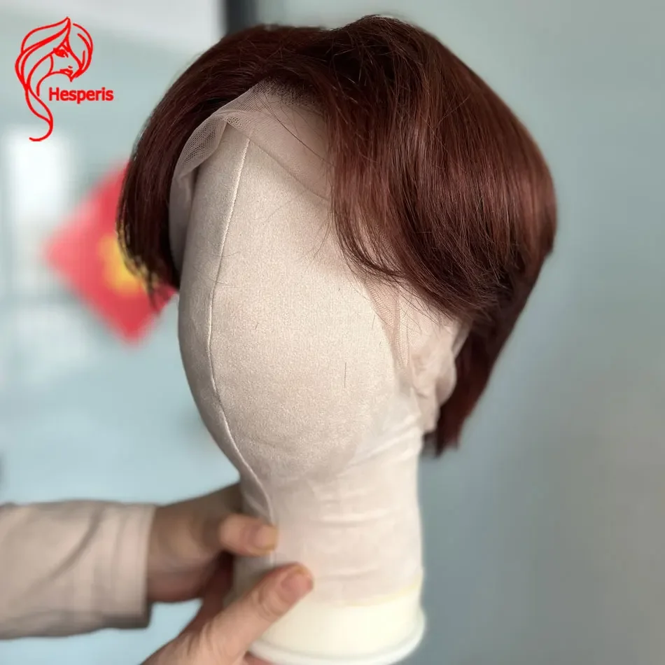 Hesperis Auburn Classic Mens Cut With Tapered Sides Full Lace Human Hair Wigs For Men Reddish Brown Short Cut Lace Men Wig