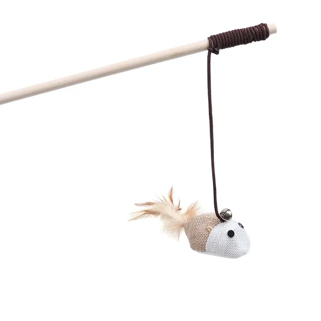 New Mouse Wooden Teasing Cat Rod Cat Toy Pet Supplies Feather Bell Wooden Rod Teasing Cat Stick 6