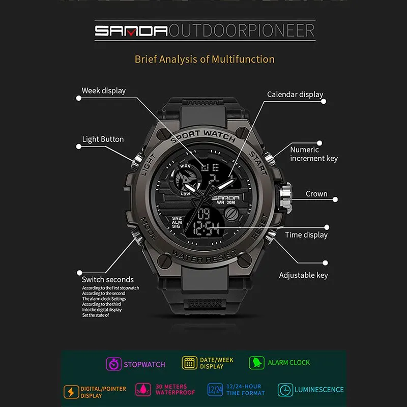 SANDA Premium Men's Luxury Waterproof Sports Watch