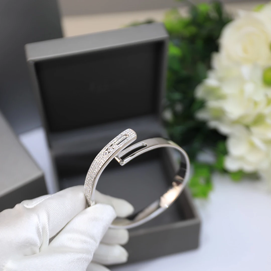 Classic MOVE Collection 925 Sterling Silver Closed Bracelet for Women. Three movable stones. christmas girlfriend gift