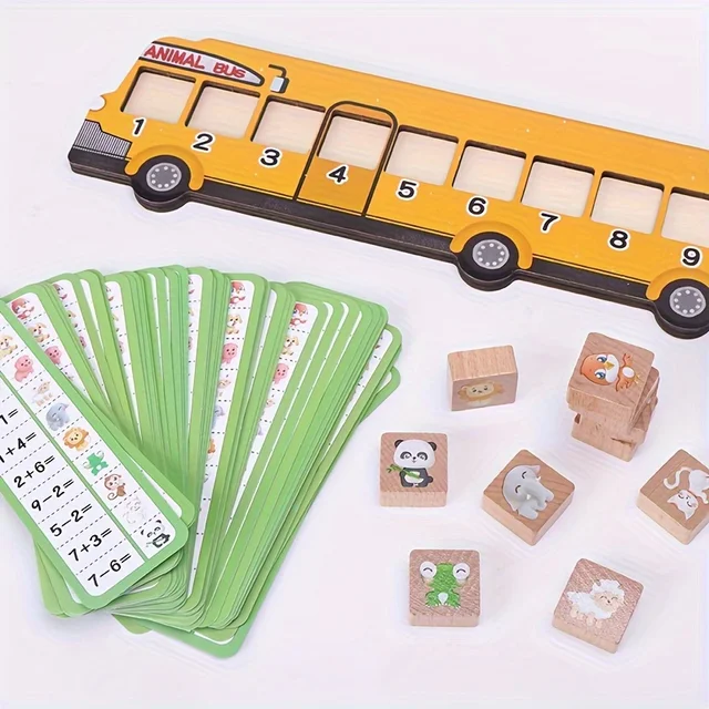 Wooden Animal Bus Puzzle Toy Kids Math Educational Animal Block Number Matching Game Montessori Toddlers Learning Teaching Aids 5